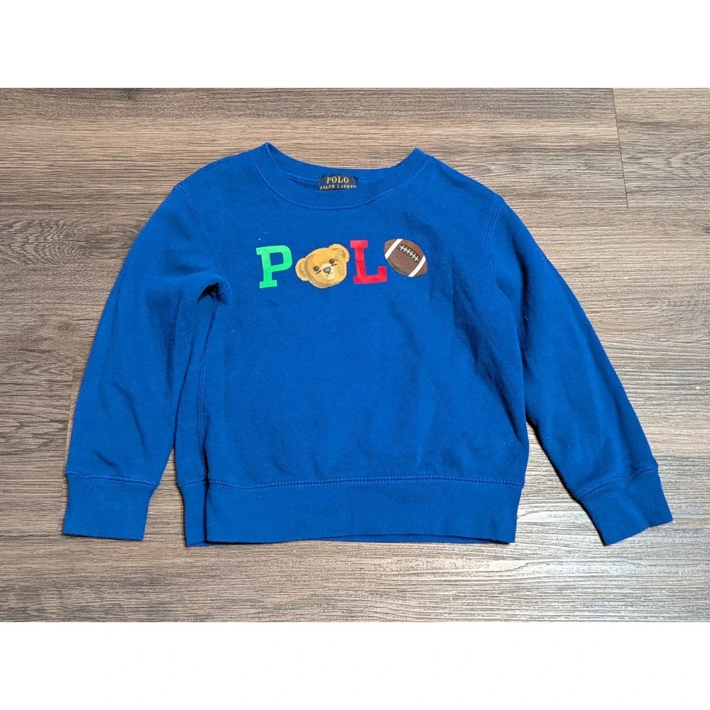 Polo Ralph‎ Lauren Toddler Boys Royal Blue Polo Bear Football Sweatshirt 3T